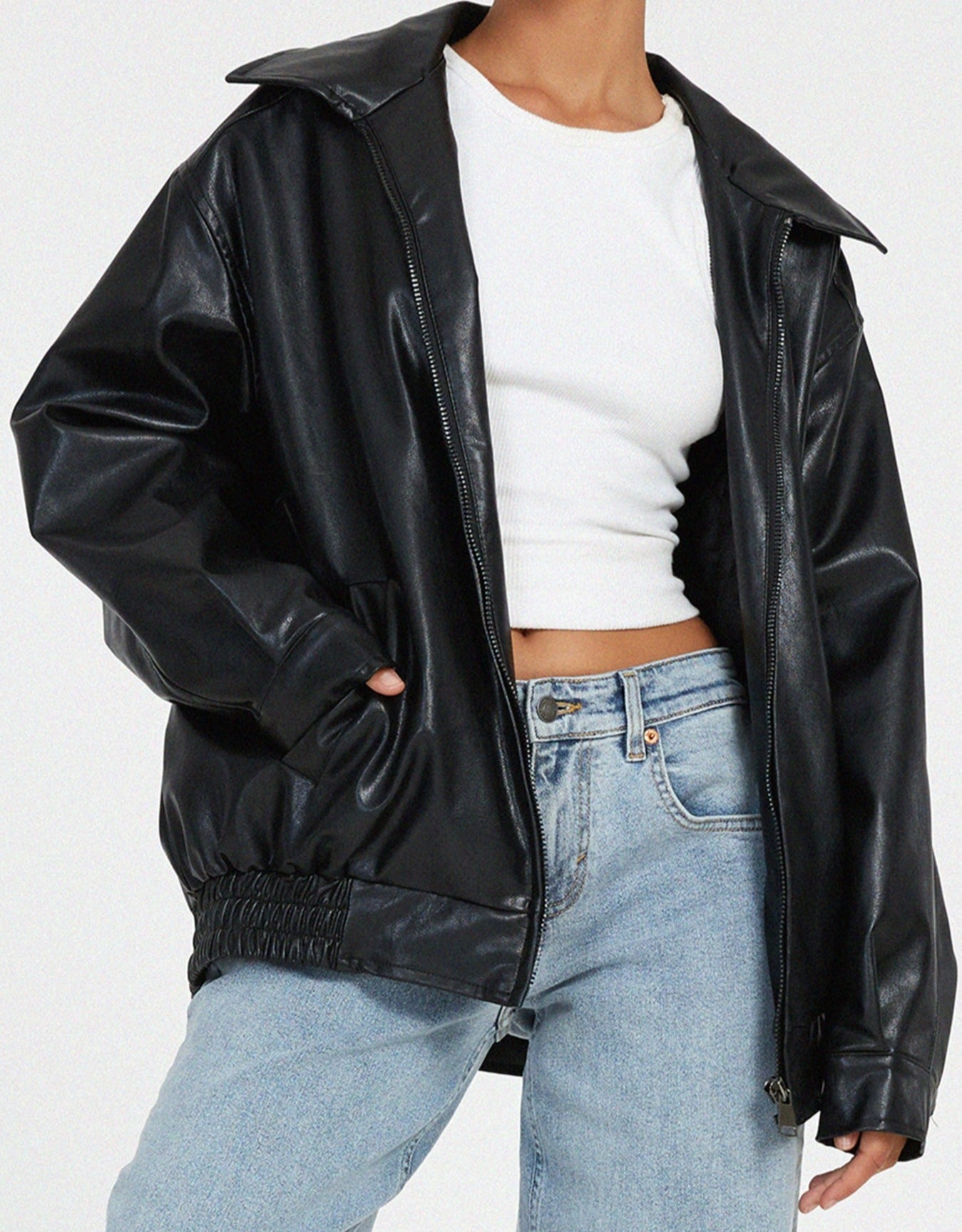 CURVYZ | Leila Oversized Losse Leren Jasje