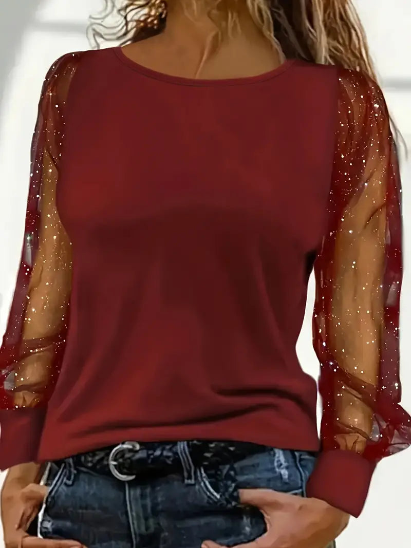 Noa | Elegante Top met Glitter Mouwen – Chic & Feestelijk
