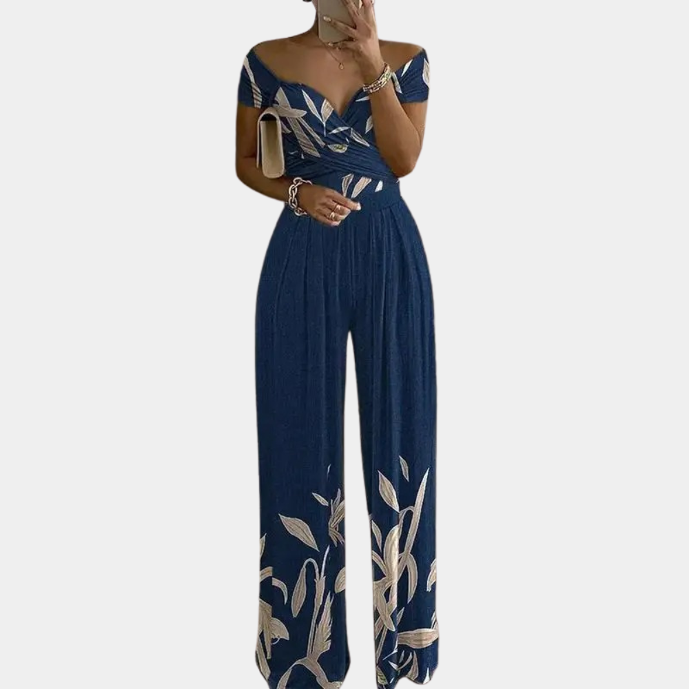 Curvyz | Off-Shoulder Jumpsuit met Wijde Pijpen – Elegant, Luchtig & Verfijnd