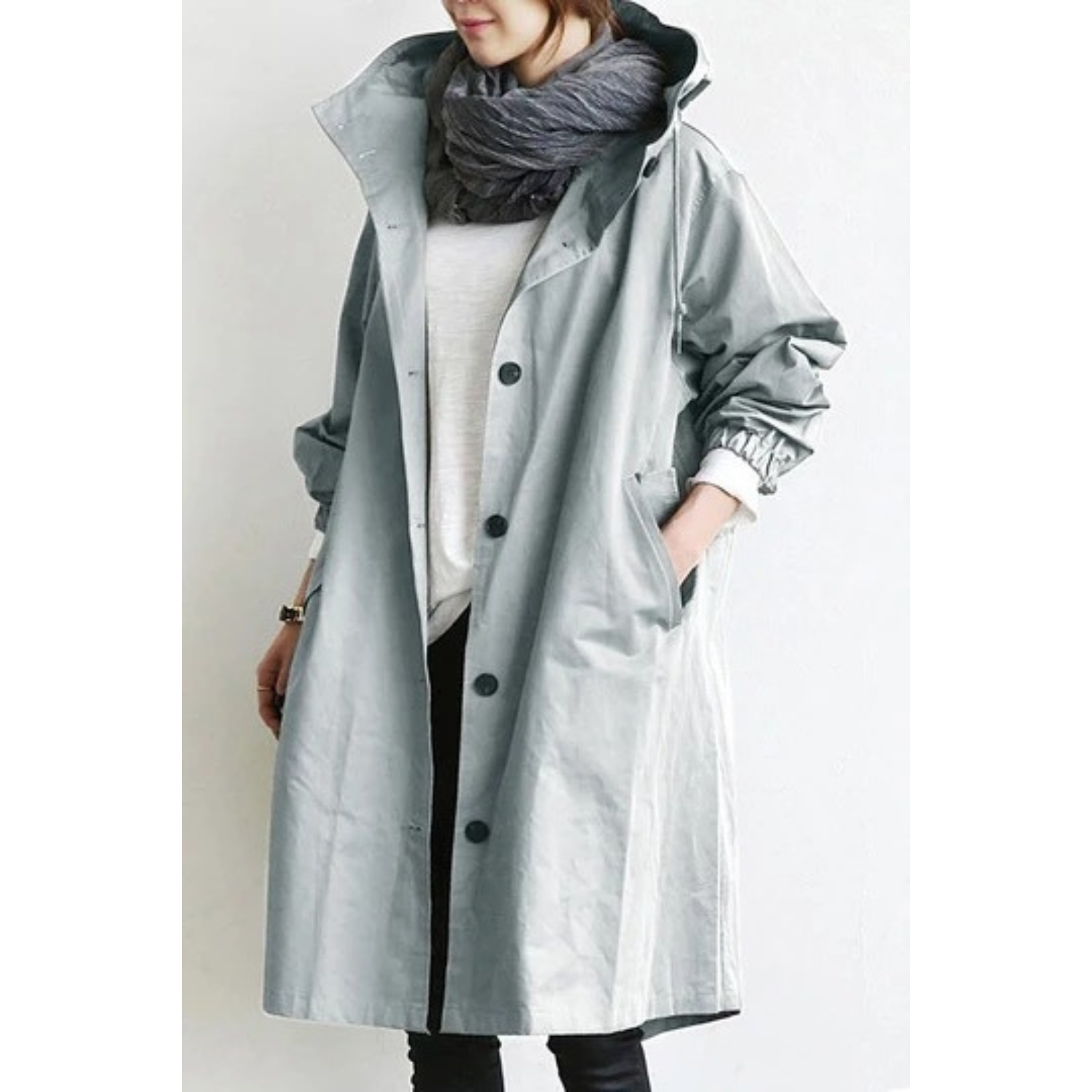 Maëlle | Lange Trenchcoat met Capuchon – Waterdicht & Elegant
